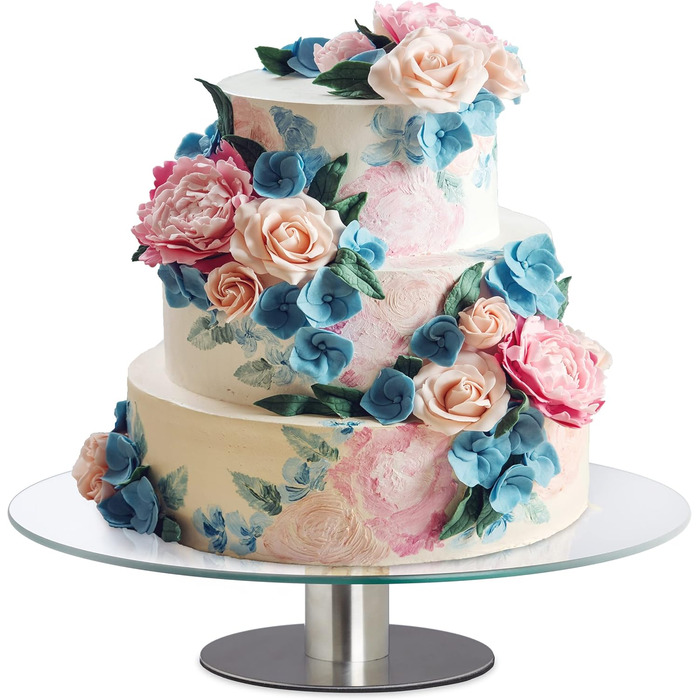 Тортниця Relaxdays з підставкою, Ø 30 см, для сервірування, поворотна, скло та нержавіюча сталь, прозора/срібна