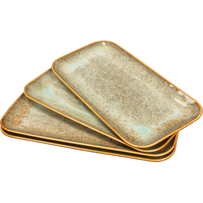 Набір тарілок Ya JU Keramik 4 шт. для основних страв, стеку, пасти, різотто, закусок. Підходять для мікрохвильової печі, духовки та мийки посуду. Колір: коричневий, прямокутна форма.