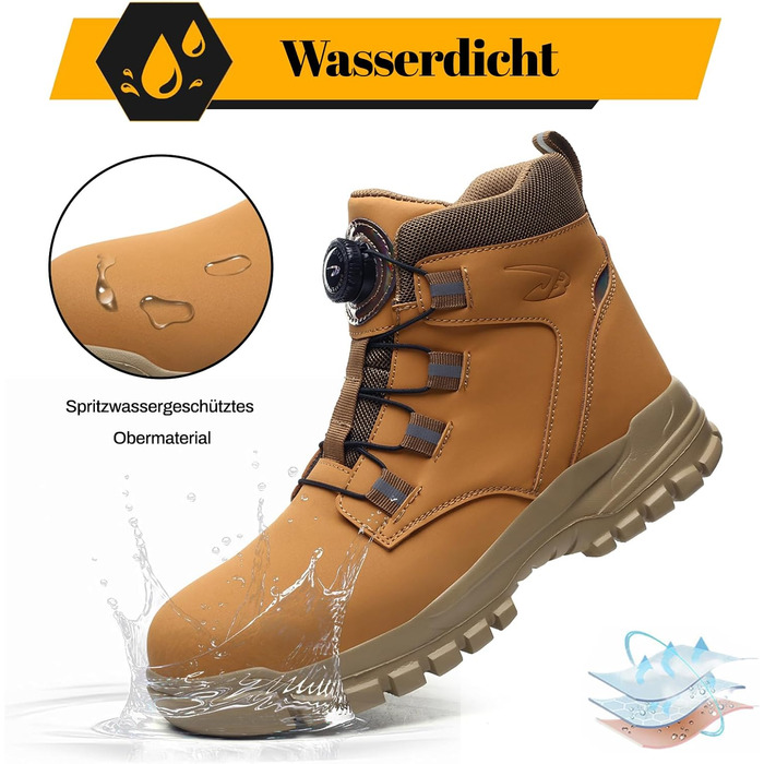 Черевики безпеки унісекс водовідштовхувальні, робочі черевики з високим підйомом, антиковзаючі, легкі, зі сталевим підноском та застібкою на поворотному затворі (39 EU, помаранчевий)