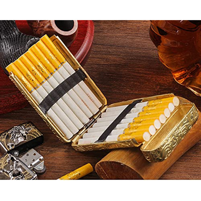 Металеве тютюноприкурювач, преміум-якість, гравіювання, елегантні мотиви, міцний та довговічний, для 16 сигарет – унісекс, чоловічий/жіночий, золотистий