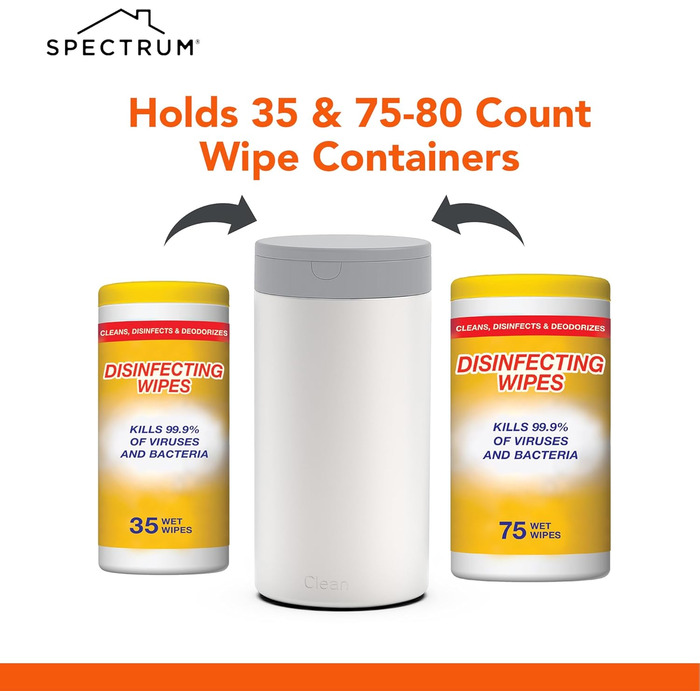 Spectrum Diversified Decorative Wipes Dispenser - Refillable Wet Wipe Holder for Household Cleaning, Stylish Cleaning Cloth Holder, Stainless Steel Plastic, White, 1 Count (Pack of 1)