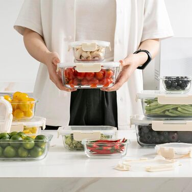 Набір скляних контейнерів для зберігання їжі з кришками з преміум-пластику, 10 шт. - блакитні