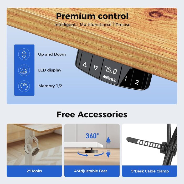 Регульований стіл Agilestic: електричний, з пам'яттю, ергономічний, для роботи, білий