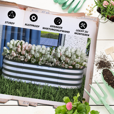 Outsunny Metal Raised Garden Bed 105x62x30cm Planting Box Vegetable Bed DIY Flower Box Open Bottom Herb Bed for Garden Balcony Silver