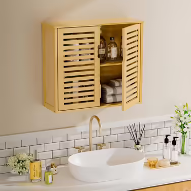 HITNET Bamboo Hanging Cabinet White, Bathroom Wall Cabinet Hanging, Medicine Cabinet over Toilet with Adjustable Shelves, Bathroom Cabinet Wall Mount (Natural)