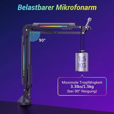 Кріплення для мікрофона TONOR T90 з RGB підсвічуванням, регульоване через APP, 11 режимів світла, сумісне з усіма мікрофонами