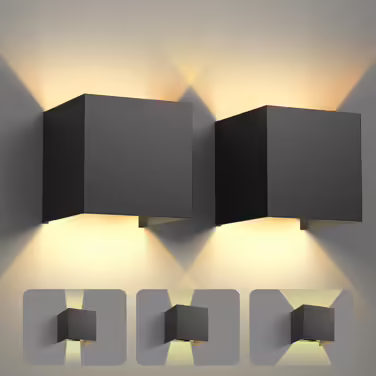 LED настінний світильник 12W, алюмінієвий, регульований кут світла, IP54, тепле біле світло 3000K, для вітальні, спальні, саду, для внутрішнього та зовнішнього використання, 2 шт., колір: білий/чорний