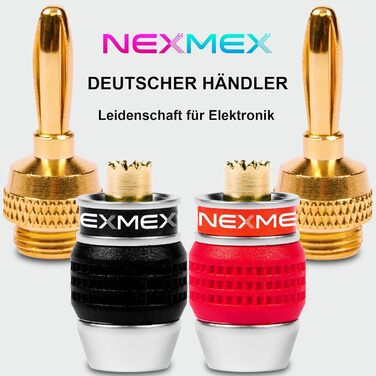 Комплект позолочених бананових роз'ємів NEXMEX для акустичних кабелів, 16 шт (8 пар) для Hi-Fi ресиверів та колонок
