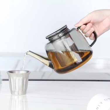Скляний чайник Easyworkz з боросилікатного скла 1500 мл з вийманим ситом із нержавіючої сталі для листового, фруктового та трав'яного чаю (димчасто-сірий)