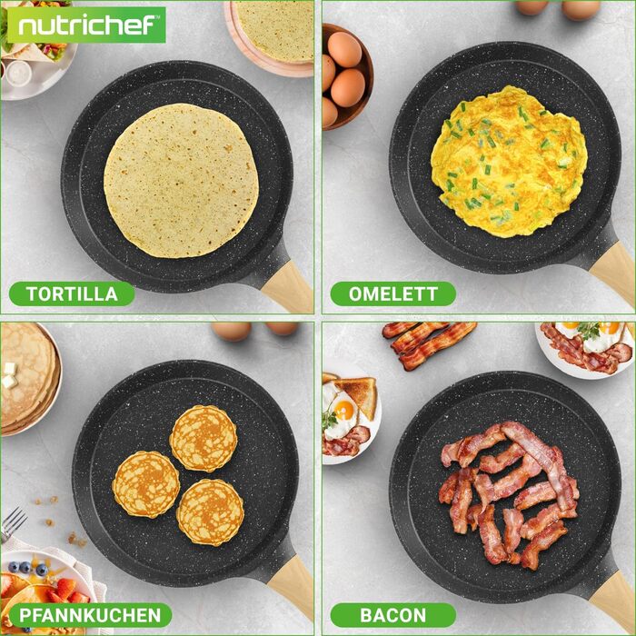 Пательня для млинців Nutrichef 28 см з антипригарним мармуровим покриттям, індукційна, з дерев'яною лопаткою