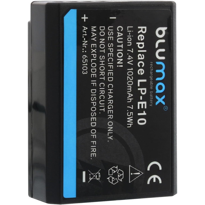 Акумулятор Blumax сумісний з Canon LP-E10 (1020mAh) + Зарядний пристрій Slim Dual LC-E10e для Canon EOS 1500D/2000D/4000D/Rebel T3/T7/T100/Kiss X2/X90