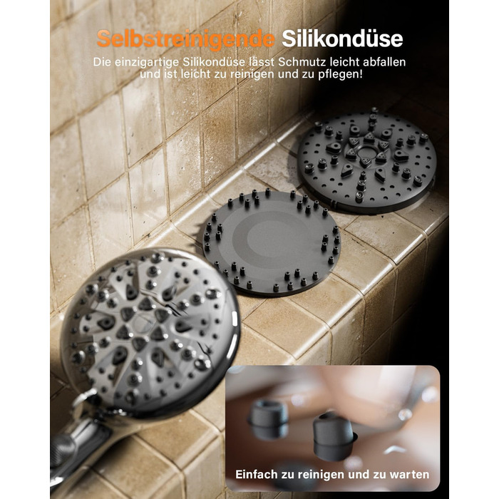 Cobbe Shower Head - Water-saving, pressure-boosting with stop function, handheld shower with 7+2 spray patterns, shower head with strong jet for cleaning bathtub made of ABS, Chrome
