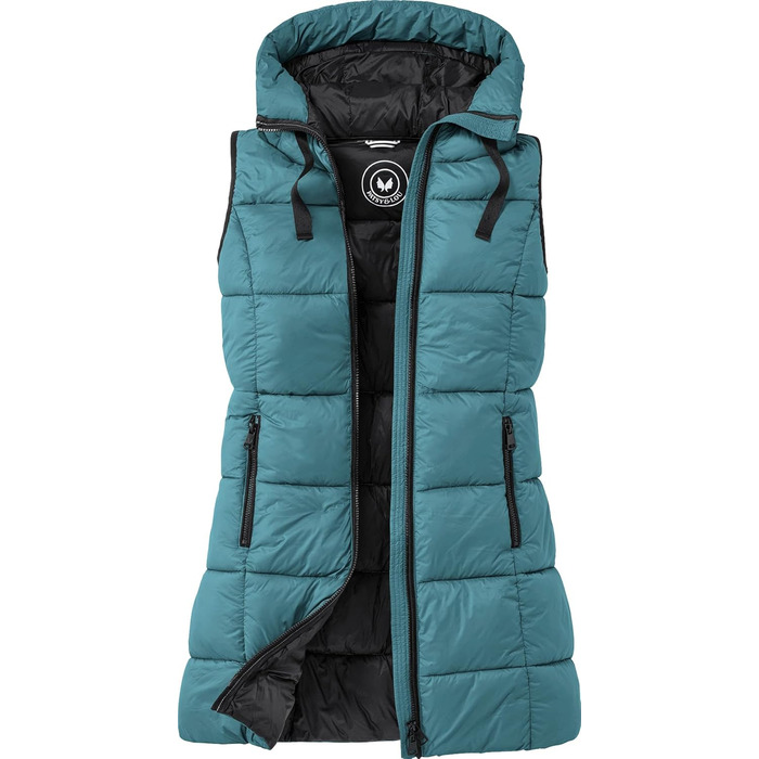 Стьобана жилетка PATSY & LOU з капюшоном, довга жіноча жилетка з двостороннім блискавкою, приталена модель для витонченої фігури, тепла та терморегулююча, розмір 36-48, колір Petrol