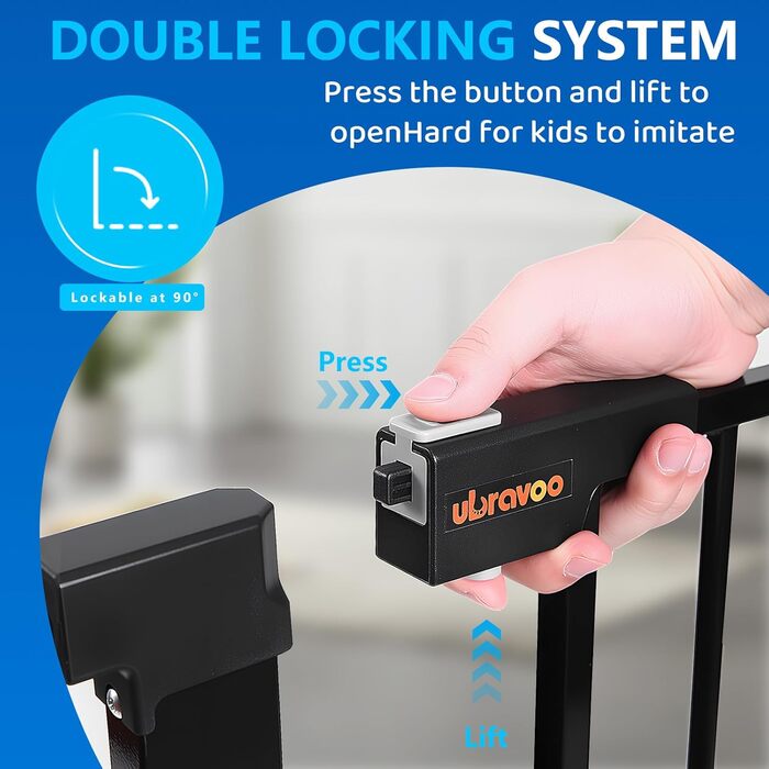 Захист для дверей та сходів UBRAVOO Babygitter, 100 см, безпечне дитяче ворота, автоматичне закриття, потрійна защіпка, висока модель, білий