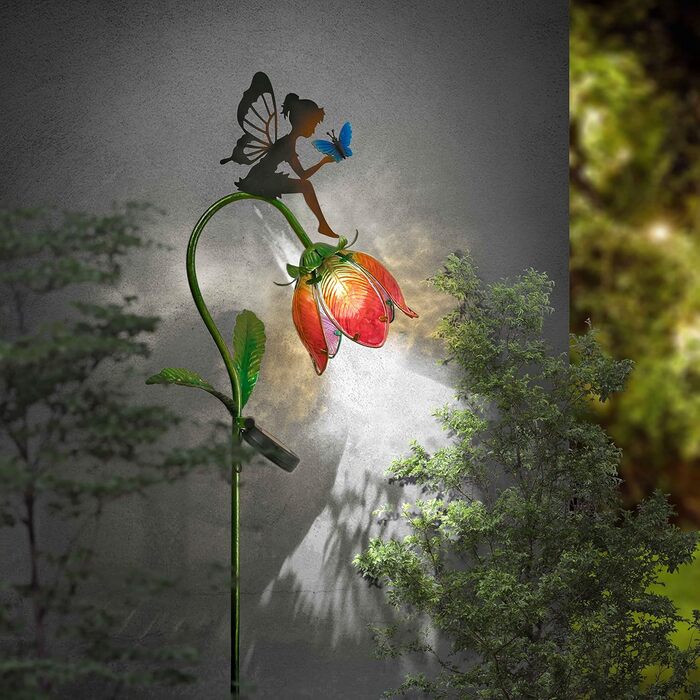 TERESA'S COLLECTIONS Garden Decor for Outdoors Weatherproof, 100cm Tall Flower Fairy Solar Lamp Garden Light, with Metal Glass LED, Figure Gifts for Women/Mom Decor for Patio