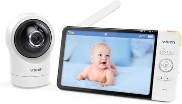 Відеоняня Vtech VM901-1W WiFi з 5-дюймовим HD-дисплеєм, поворотна камера 1080P, мобільний додаток, широкий кут огляду 120°, сумісна з iOS та Android