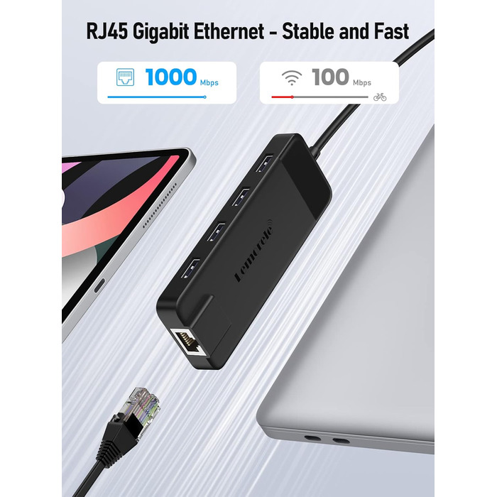 Lemorele USB-C Док-станція 10-в-1: Gigabit Ethernet, 4K HDMI, 4x USB 3.0/2.0, 100W PD, SD/TF, для MacBook/Dell/HP/Lenovo/Asus