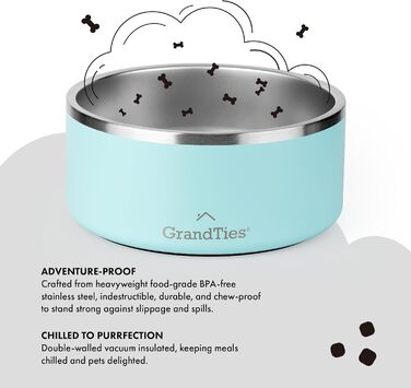 Нержавійна чаша для собак та котів GrandTies, гравіювання, багаторазове використання, BPA-free, ізольована, велика (1890 мл), колір: Powder Green