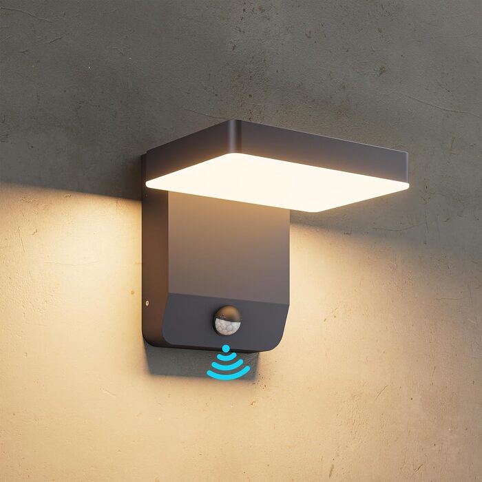 LED вуличний світильник K-Bright 20W з датчиком руху, 3000K, IP65, для балкона та саду, колір антрацит