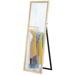 HOMCOM Full Length Mirror, 162.6 x 53.5 cm Standing Mirror with Stand, Wall Mirror for Living Room, Bedroom, Dressing Room White + Natural Wood | Aosom