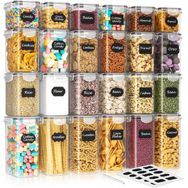 Набір контейнерів для зберігання продуктів – 24 шт. з герметичними кришками, BPA-free, для кухні. Підходять для борошна, цукру, круп та випічки, об'єм 33.6л