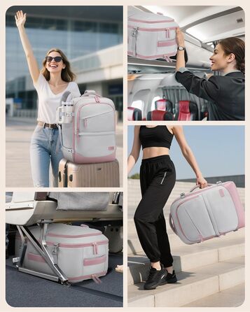 LOVEVOOK Рюкзак для ручної поклажі 40L, сіро-рожевий, для ноутбука 17.3