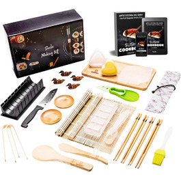 Набір для приготування суші 2025 – 29 предметів: з інструкцією, рецептами, формою для онігірі, бамбуковою килимком, палочками для їжі та соєвим соусом