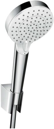 hansgrohe Crometta Shower Set with showerhead, shower hose (1.25 m) and showerhead holder, White/Chrome, 26691400 (Set with 1.60m shower hose, 2 spray patterns)