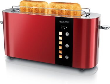 Тостер Arendo з нержавіючої сталі, 2 слоти, сенсорний дисплей, подвійні стінки, насадка для тостів, 6 рівнів підсмажування, центрування хліба, таймер, пам'ять - Чорний (D: Karminrot)