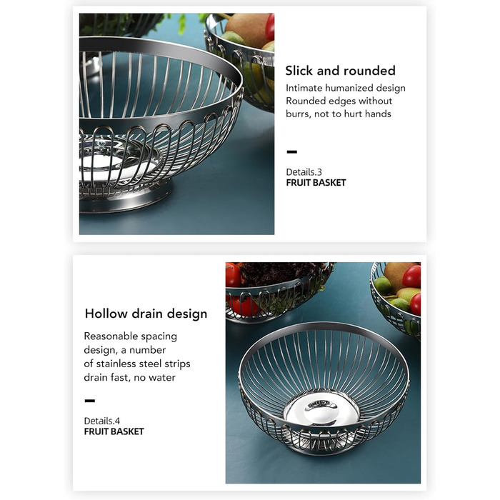 Німецька фруктова миска BFYDOAA з нержавіючої сталі, 24 см, для фруктів, овочів та закусок