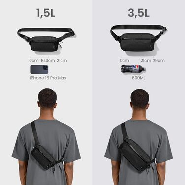tomtoc X-Pac нагрудна сумка для чоловіків та жінок, 1,5 л, чорна. RFID захист, для подорожей, повсякденного використання
