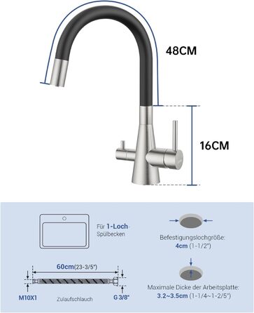 Кухонний змішувач Dayone з висувним виливом, нержавіюча сталь SUS304, високий тиск, 360° обертання, 2 функції, для кухні