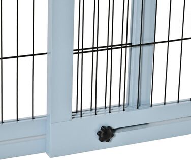 PawHut Wooden Pet Gate - Extendable Dog Barrier with Footrest, Freestanding Baby/Pet Gate, Stairway Gate, Fireplace/Oven Gate, Gray Blue, 104-183 x 36 x 69 cm