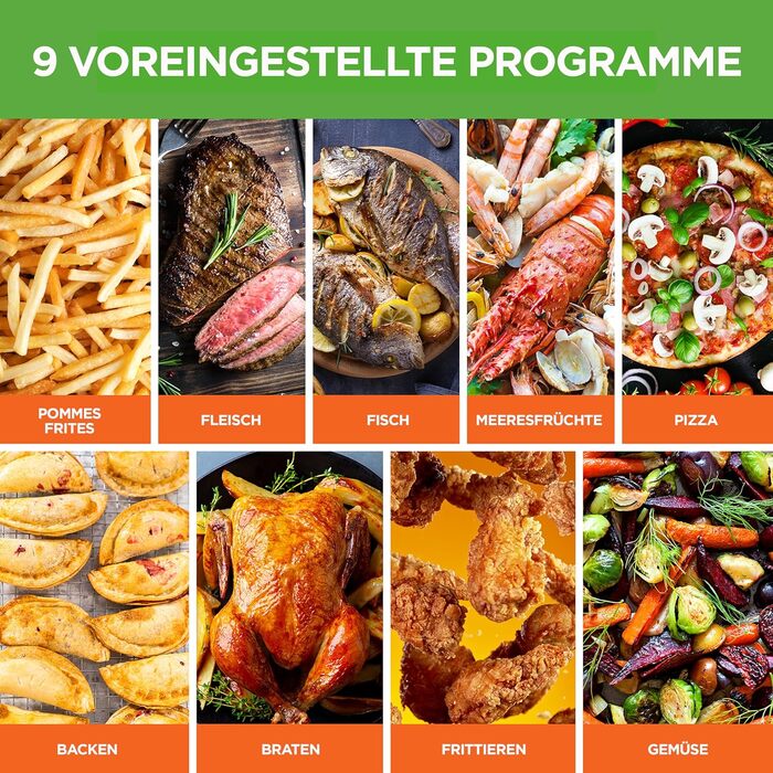 Фритюрниця NutriChef з подвійною камерою, 8л, 1700W, чорна. 9 програм, антипригарне покриття, для смаження, приготування на грилі та випікання