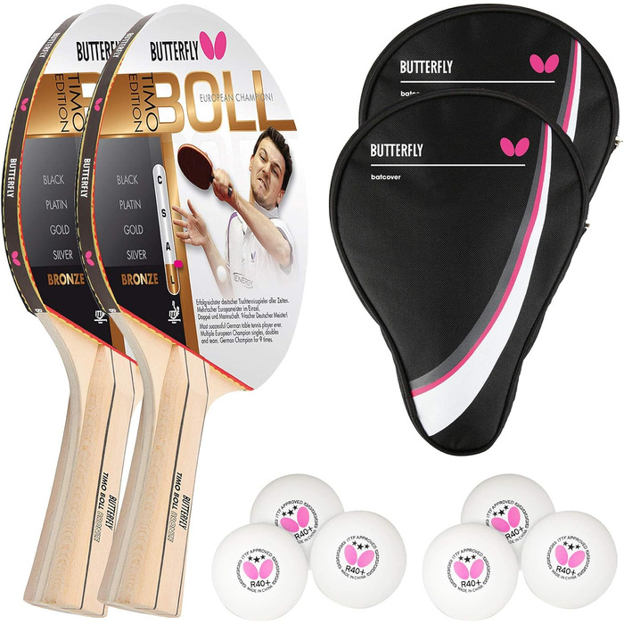 Набір для настільного тенісу Butterfly Timo Boll Bronze: 2 ракетки, 2 чохли, 6 м'ячів ITTF R40+