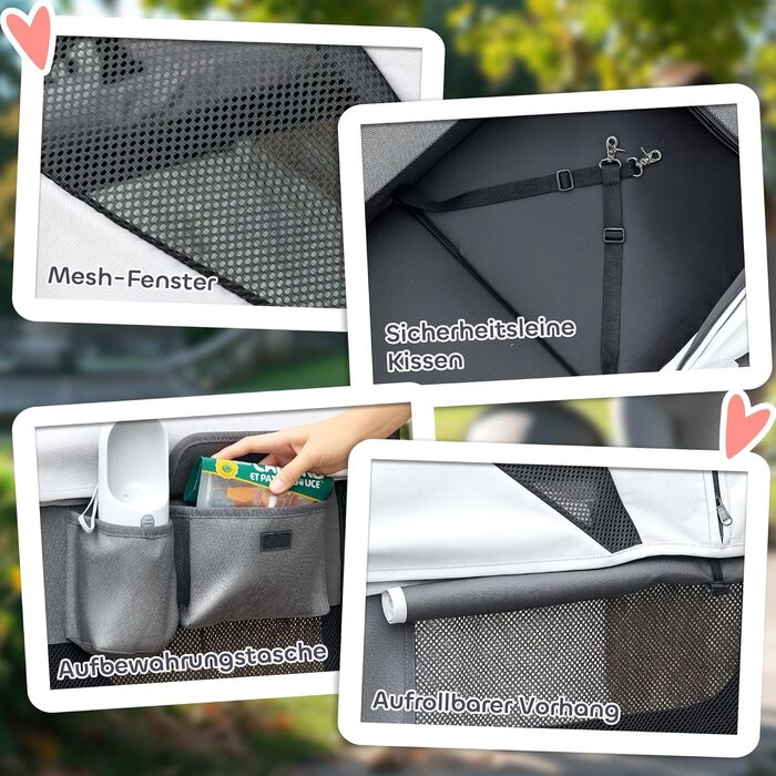 PawHut 2-в-1 візок для собак та котів, розкладний, до 30 кг, з подушкою, сітковими віконцями, 2 дверцятами, сумкою для зберігання, темно-сірий