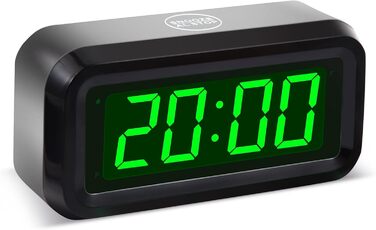 Цифровий годинник-будильник Timegyro з LED-дисплеєм, портативний для подорожей, настільний, з регулюванням яскравості, великий LED-дисплей 1.2' для спальні, вітальні, чорно-зелений
