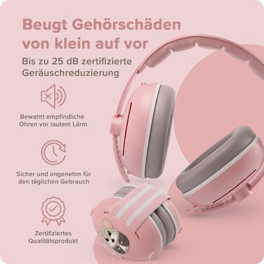 Навушники для захисту від шуму для дітей 3-48 місяців - Захист слуху для немовлят 25dB - М'які навушники для дітей з еластичною та регульованою стрічкою (Рожеві)