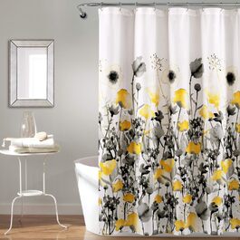 Штора для душу Lush Decor Zuri Flora, тканина, квітковий принт акварель, 183x183 см, жовтогаузький колір