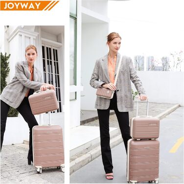 Набір валіз Joyway 3 в 1 з твердим корпусом, 4 колеса, TSA-замок, коричневий/білий. В комплекті: косметичка та сумка для перенесення.