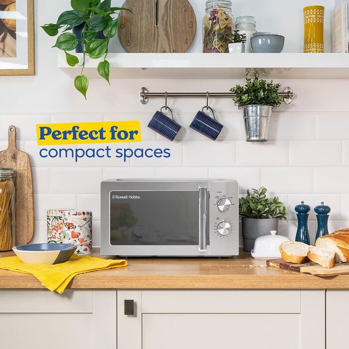 Мікрохвильова піч Russell Hobbs RHMM827SS, 20 літрів, 800 Вт, ручне керування, 5 рівнів потужності, функція розморожування, легке очищення, таймер 35 хвилин