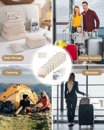 Набір органайзерів для валізи 18 шт., водонепроникні Packing Cubes, бежевий. Організатори для подорожей з чохлами для одягу