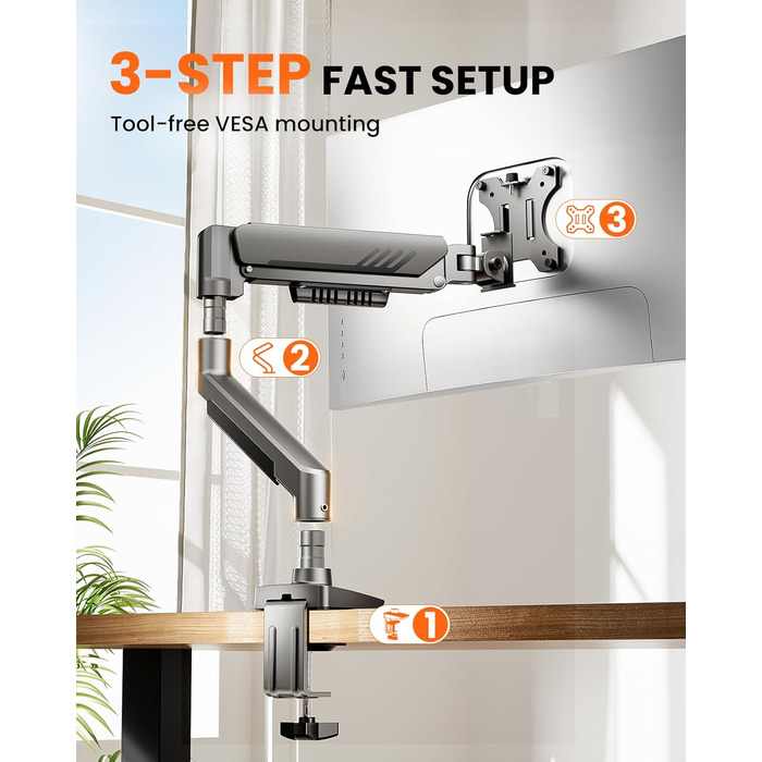 Кріплення для монітора ErGear: регульований кронштейн для моніторів 13-34 дюймів, підставка з кабельною організацією, VESA 75/100 мм, до 9 кг (срібний)