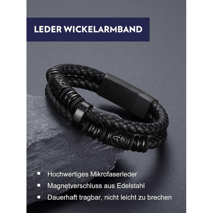 Чоловічий шкіряний браслет Bandmax з плетінням, з магнітною застібкою. Браслет на зап'ястя, чорний, 19/21/23 см