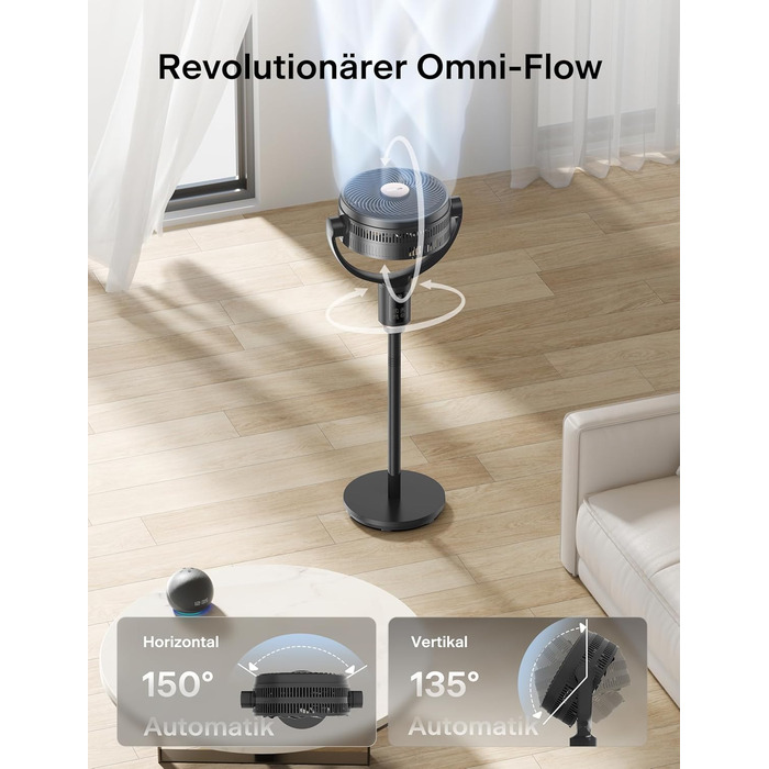 PELONIS Smart вентилятор підлоговий з осциляцією, DC мотор, 9 швидкостей, 26dB, регульована висота 36-110см, 9H