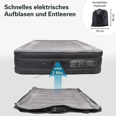 Надувна матрац Skandika Sveja для 2 осіб з самонадувною системою та насосом, 204 x 151 x 43 см, до 300 кг, з сумкою, для кемпінгу