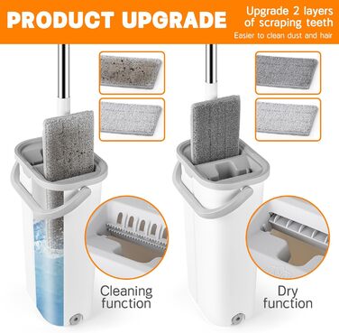 Набір для миття підлоги з відром GIOVARA: моп з відром, система віджиму, мікрофібра, 6 насадок, для всіх типів підлоги, білий