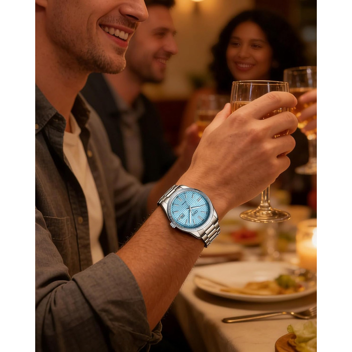 Чоловічий годинник CIVO з нержавіючої сталі: аналоговий годинник для бізнесу з датою, що світиться - водонепроникний для роботи та відпочинку. Стильний подарунок для чоловіків (сріблястий, синій)