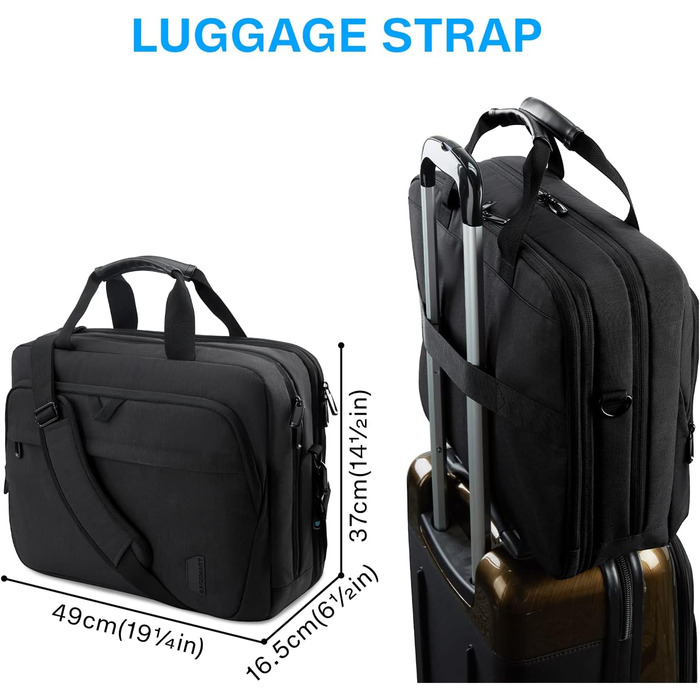 Розширювана сумка для ноутбука 17,3'' BAGSMART, чоловіча і жіноча ділова сумка через плече, офісна, з відсіком для ноутбука, з замком, чорна