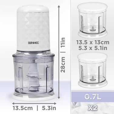 Електричний подрібнювач Duronic CH57 WE для цибулі та овочів, 700 мл